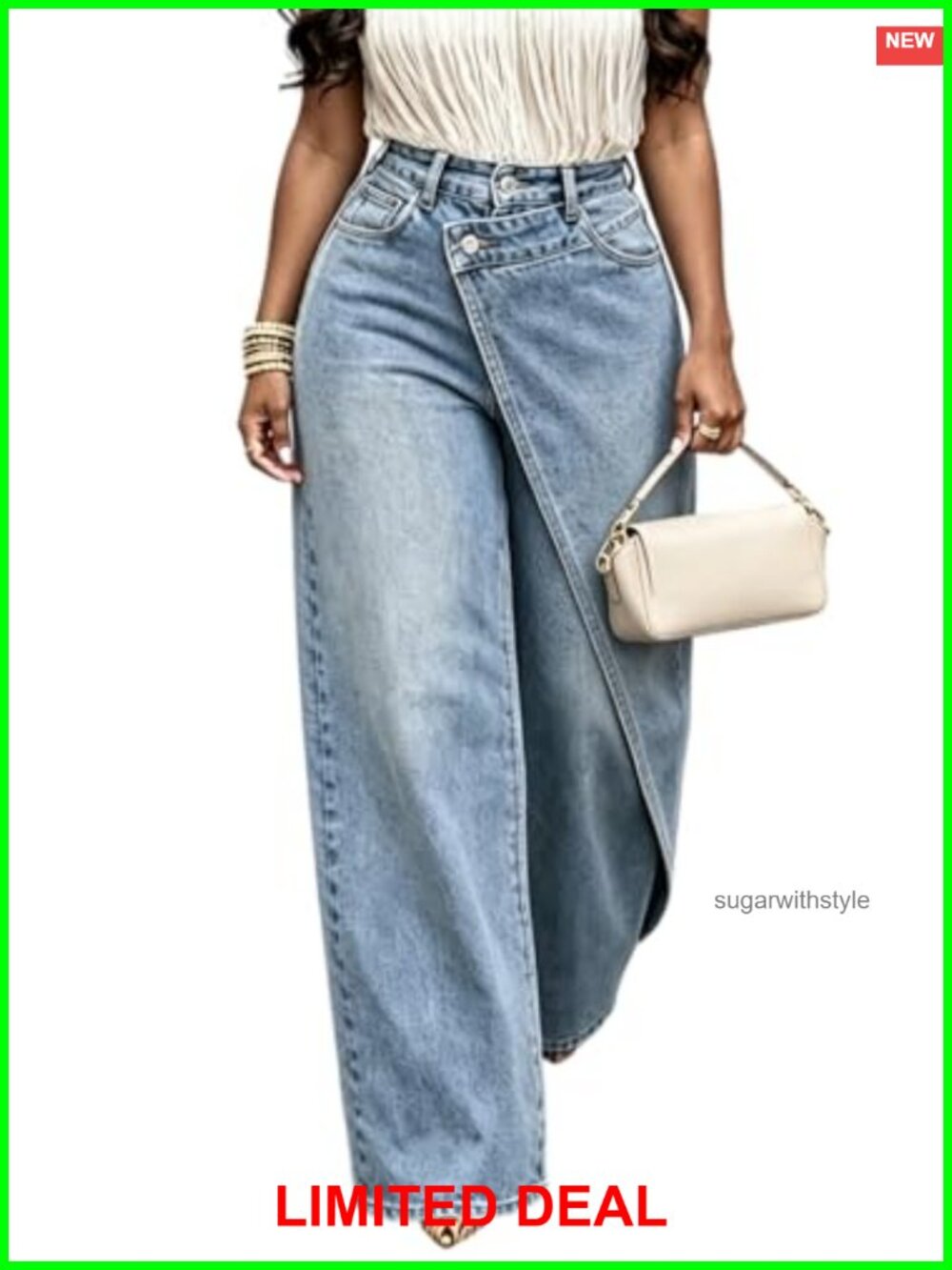 High Waisted Baggy Wide Leg Asymmetrical Denim Jeans